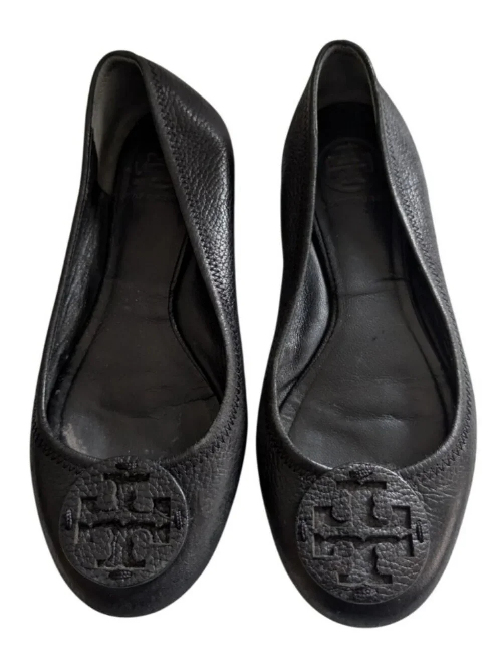 Tory Burch Minnie Travel Ballet Flats Womens 6.5 Black Leather Slip On Shoes